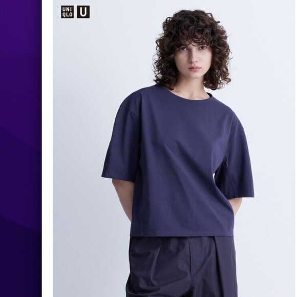UNIQLO U AIRism Cotton Relaxed T-Shirt NAVY Sizes S, M NWT - Picture 1 of 5